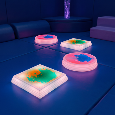 Four-piece LED sensory trail set with two round and two square liquid stepping stones